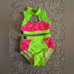 Kandi Kouture 2-Piece Dance Set in Neon Green and Pink